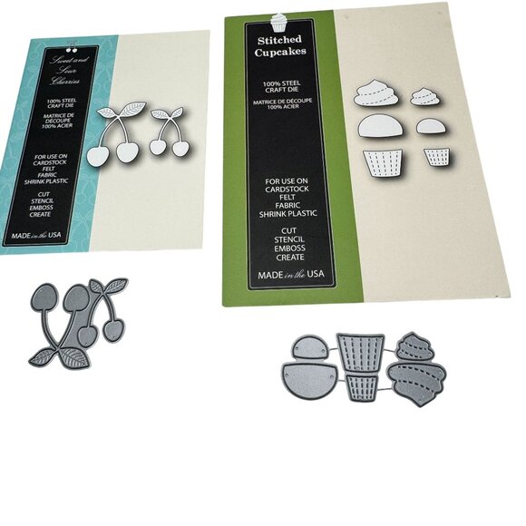 Sweet And Sour Cherries & Stitched Cupcakes 100% Steel Craft Dies Set Memory Box - Picture 2 of 6